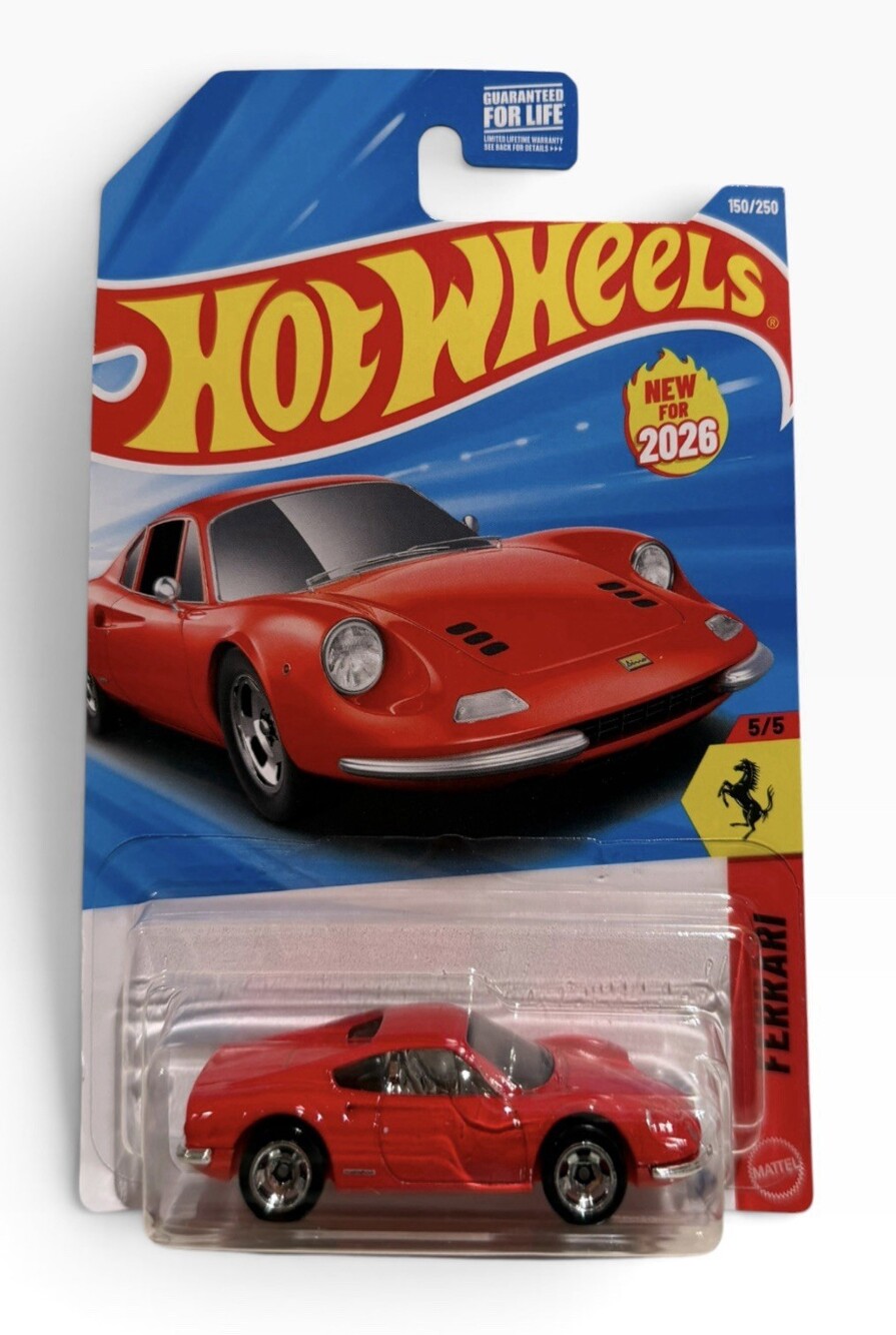 Hot Wheels Ferrari 5/5 Dino 206 GT 150/250 New For 2026 Red